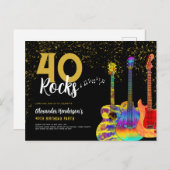 40e Verjaardagsfeest 40 Rocks Gitaar Goud Glitter Uitnodiging Briefkaart (Voorkant / Achterkant)