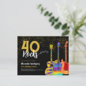 40e Verjaardagsfeest 40 Rocks Gitaar Goud Glitter Uitnodiging Briefkaart (Staand voorkant)