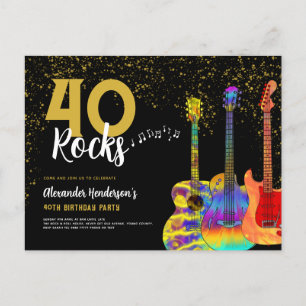 40e Verjaardagsfeest 40 Rocks Gitaar Gouden Glitte Uitnodiging Briefkaart