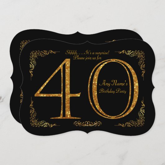 40e, Verjaardagsfeest 40e, grote Gatsby, zwart & g Kaart (Voorkant / Achterkant)