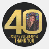 40e verjaardagsfeest aangepaste foto gouden gunst ronde sticker (Voorkant)