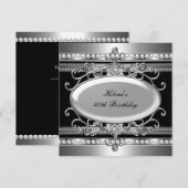 40e verjaardagsfeest Black & Silver Flower Pearl Kaart (Voorkant / Achterkant)