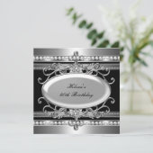 40e verjaardagsfeest Black & Silver Flower Pearl Kaart (Staand voorkant)