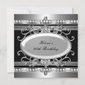 40e verjaardagsfeest Black & Silver Flower Pearl Kaart (Voorkant)