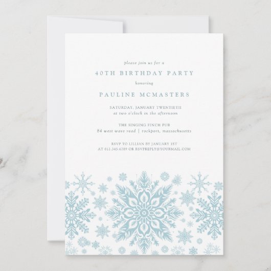 40e Verjaardagsfeest Blauw Wit Sneeuwvlok Winter Kaart (Voorkant)
