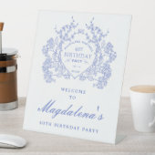 40e Verjaardagsfeest Blauwe Bloemkam Welkom Reclamebord Met Voetstuk (Insitu)