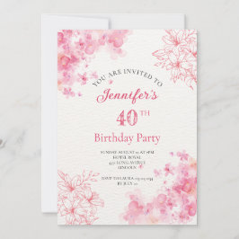 40e verjaardagsfeest Bloemroze uitnodiging