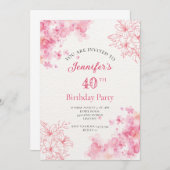 40e verjaardagsfeest Bloemroze uitnodiging (Voorkant / Achterkant)