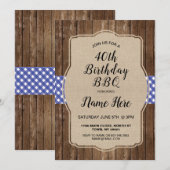 40e verjaardagsfeest Blue Gingham Burlap BBQ Uitno Kaart (Voorkant / Achterkant)