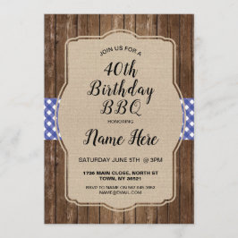 40e verjaardagsfeest Blue Gingham Burlap BBQ Uitno Kaart