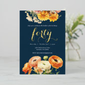 40e verjaardagsfeest Botanische Sinaasappels Bloem Folie Uitnodiging (Staand Voorkant)