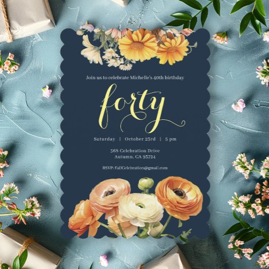 40e verjaardagsfeest Botanische Sinaasappels Bloem Kaart
