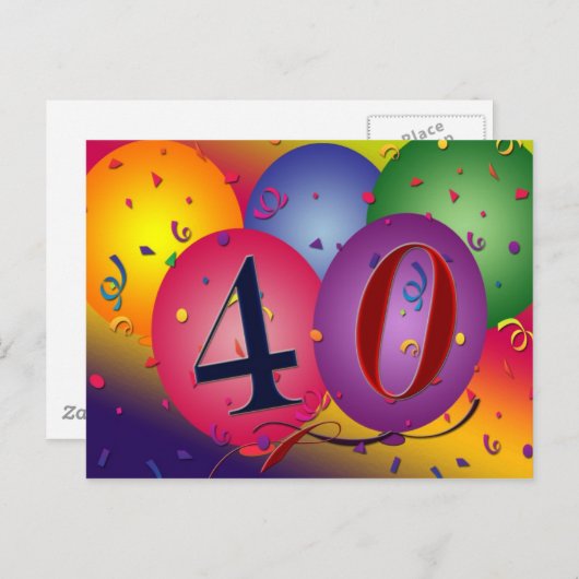 40e verjaardagsfeest briefkaart nodigt uit (Voorkant / Achterkant)