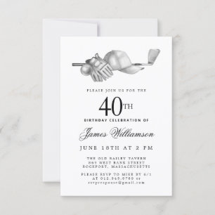 40e Verjaardagsfeest Elegant Zwart Wit Golf Kaart