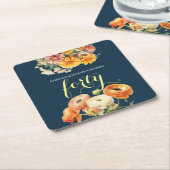 40e verjaardagsfeest Elegante vrolijke bloem Kartonnen Onderzetters (Schuin)