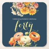 40e verjaardagsfeest Elegante vrolijke bloem Kartonnen Onderzetters (Voorkant)