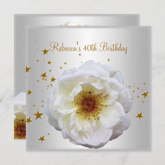 40e verjaardagsfeest Elegante witte gele bloem Kaart (Voorkant / Achterkant)