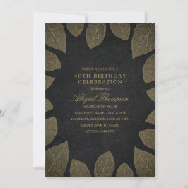 40e verjaardagsfeest Elegante zwarte gouden blader Kaart