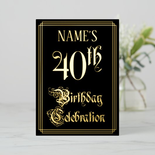40e verjaardagsfeest — Fantasievol script & aangep Folie Uitnodiging (Staand Voorkant)