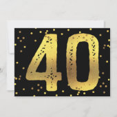 40e Verjaardagsfeest Faux Gold Foil Confetti Zwart Kaart (Voorkant)