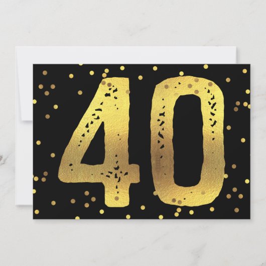 40e Verjaardagsfeest Faux Gold Foil Confetti Zwart Kaart (Voorkant)