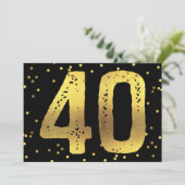 40e Verjaardagsfeest Faux Gold Foil Confetti Zwart Kaart (Staand voorkant)