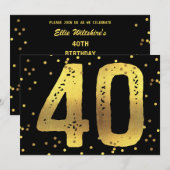 40e Verjaardagsfeest Faux Gold Foil Confetti Zwart Kaart (Voorkant / Achterkant)