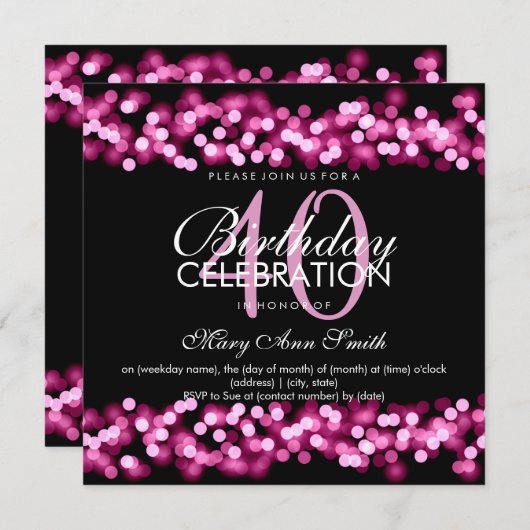 40e Verjaardagsfeest Faux Pink Hollywood Glam Kaart (Voorkant / Achterkant)