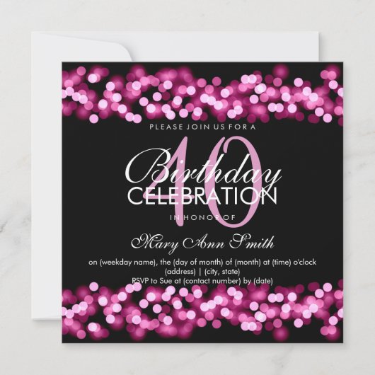 40e Verjaardagsfeest Faux Pink Hollywood Glam Kaart (Voorkant)