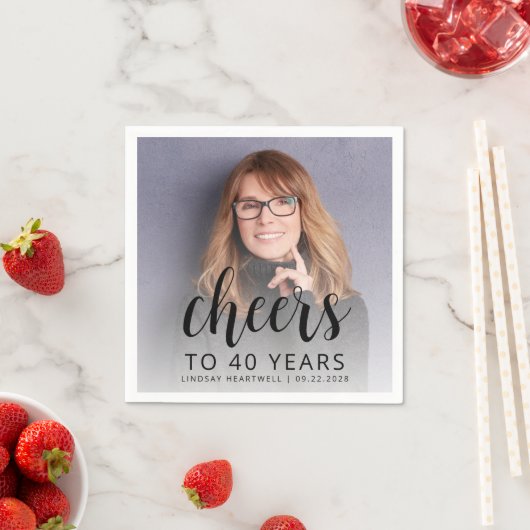 40e verjaardagsfeest Foto Black Script Cheers Servet (Insitu)