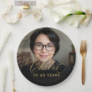 40e Verjaardagsfeest Foto Gold Script Cheers Papieren Bordje