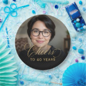 40e Verjaardagsfeest Foto Gold Script Cheers Papieren Bordje (Feest)