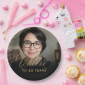 40e Verjaardagsfeest Foto Gold Script Cheers Papieren Bordje (Feest)