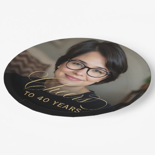 40e Verjaardagsfeest Foto Gold Script Cheers Papieren Bordje (Gekanteld)