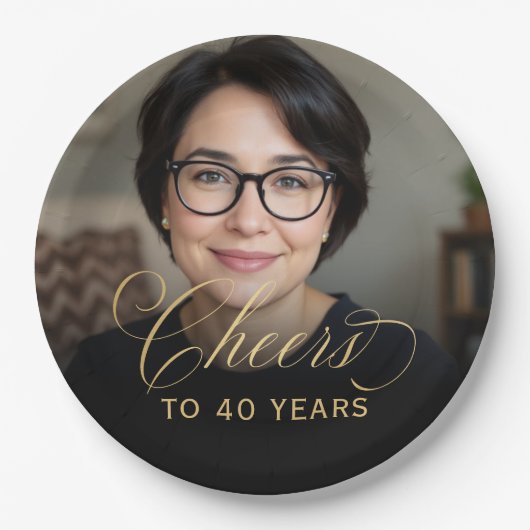 40e Verjaardagsfeest Foto Gold Script Cheers Papieren Bordje (Voorkant)
