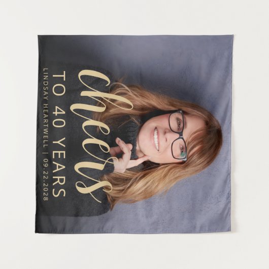 40e Verjaardagsfeest Foto Gold Script Cheers Wandkleed (Voorkant (horizontaal))