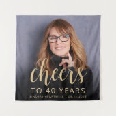 40e Verjaardagsfeest Foto Gold Script Cheers Wandkleed (Voorkant)