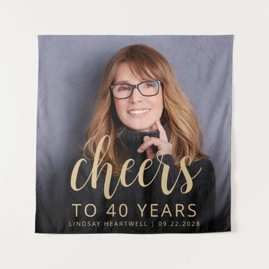 40e Verjaardagsfeest Foto Gold Script Cheers Wandkleed (Voorkant)