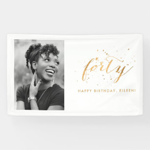 40e Verjaardagsfeest Foto Gouden Confetti Spandoek