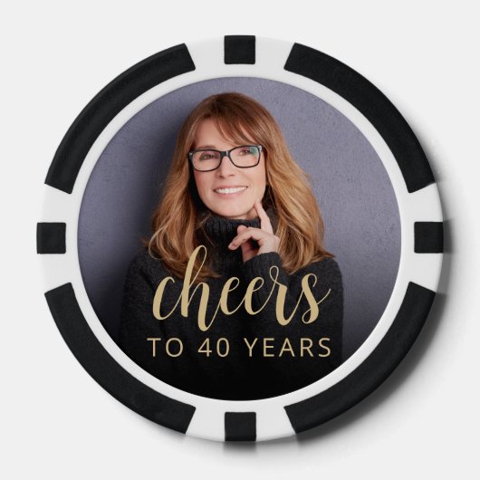40e Verjaardagsfeest Foto Proost Poker Chips (Voorkant)