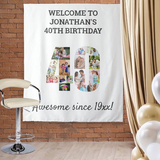40e Verjaardagsfeest Fotocollage Achtergrond Wandkleed