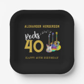40e Verjaardagsfeest Gitaren Muziek Naam Rocks 40 Papieren Bordje (Voorkant)