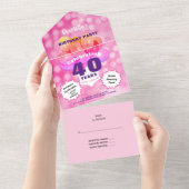 40e Verjaardagsfeest Glam Sparkle Glitz Roze All In One Uitnodiging (Afscheurbaar)