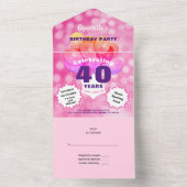 40e Verjaardagsfeest Glam Sparkle Glitz Roze All In One Uitnodiging (Binnen)