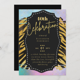 40e Verjaardagsfeest Goud Dierenprint Glitters Gla Kaart