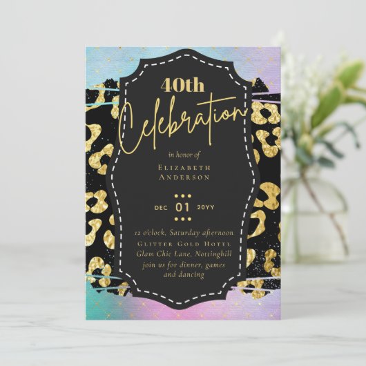 40e verjaardagsfeest Goud Dierenprint Glitters Gla Kaart (Staand voorkant)