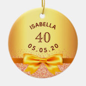 40e verjaardagsfeest gouden roze strik naam keramisch ornament (Voorkant)