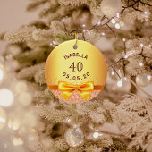 40e verjaardagsfeest gouden roze strik naam keramisch ornament