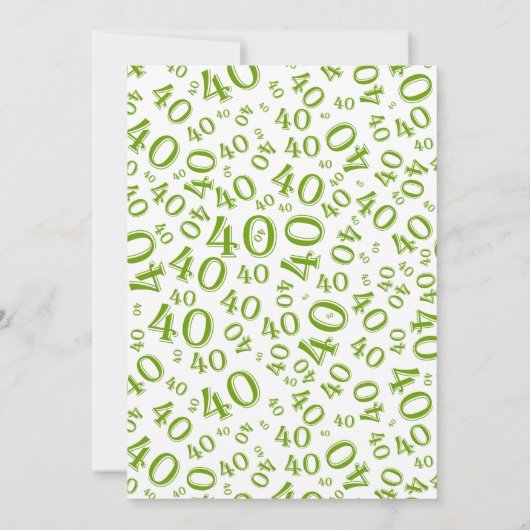 40e verjaardagsfeest, groen / wit getallenpatroon kaart (Achterkant)
