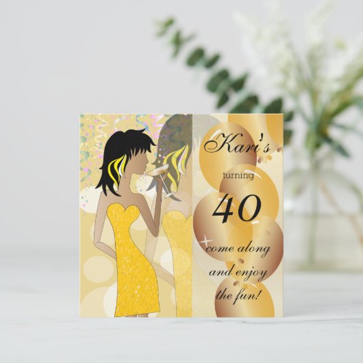 40e Verjaardagsfeest in een goudgeel kleur Kaart (Staand voorkant)